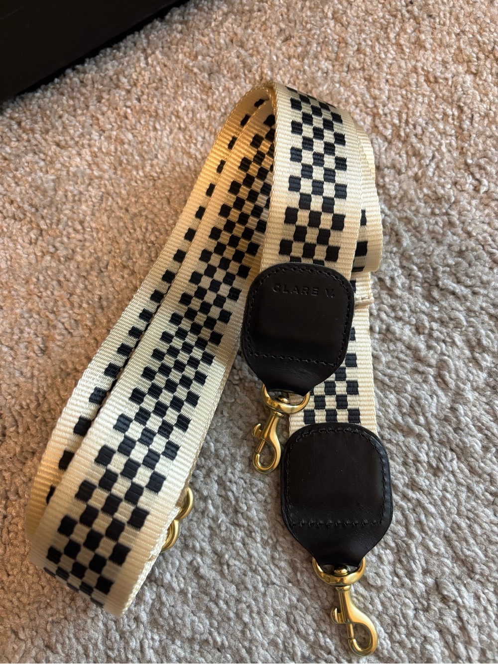 Clare V Cream and Black Checker Strap